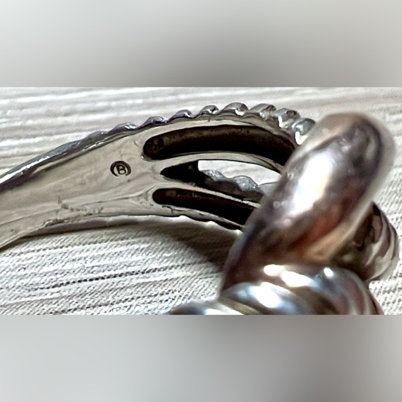 Designer Signed (B) Sterling Silver & Gold Wash Two Tone Twisted Cable Link Ring - Picture 6 of 10